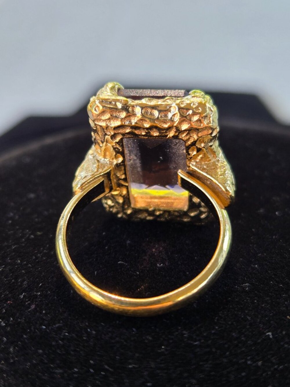 Vintage Purple Glass Stone Ring - Signed Sarah Coventry Twilight 1970s Gold Tone - Picture 7 of 7